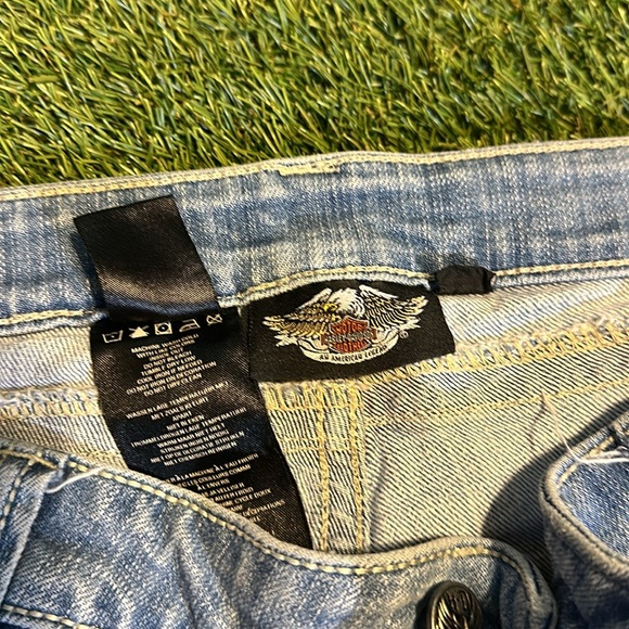 Wmns Vintage Harley Davidson Biker Denim Jeans - Picture 6 of 8